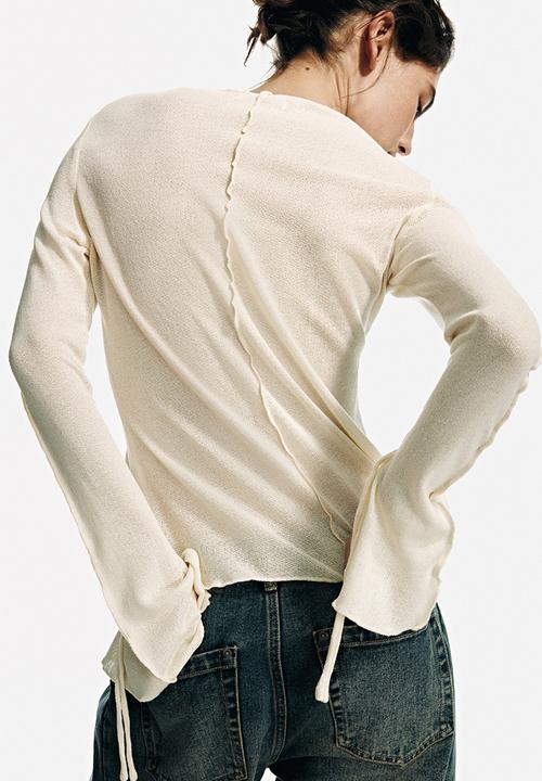 H&M - Knitted boat-neck top - light beige
