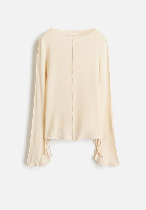 H&M - Knitted boat-neck top - light beige