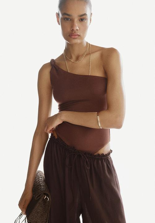 H&M - One-shoulder thong body - dark brown