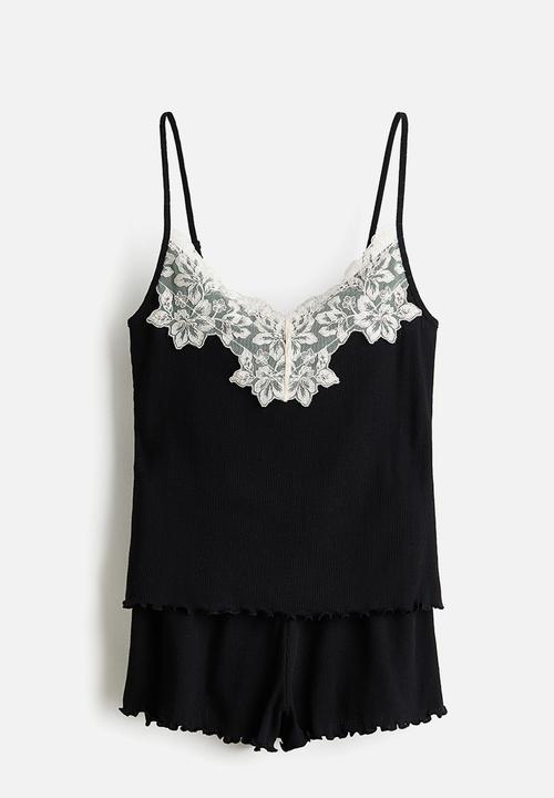 H&M - Ribbed jersey pyjamas - black