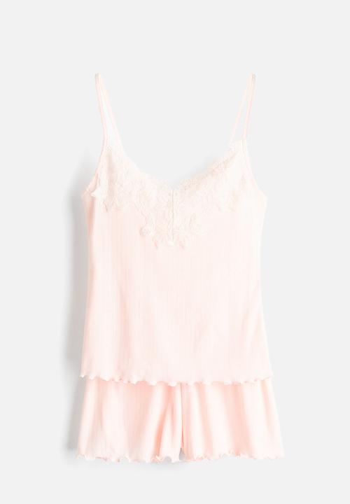 H&M - Ribbed jersey pyjamas - light pink