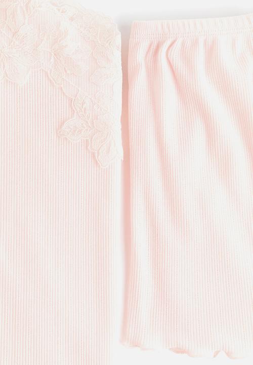 H&M - Ribbed jersey pyjamas - light pink