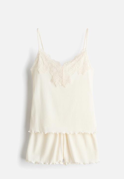 H&M - Ribbed jersey pyjamas - cream