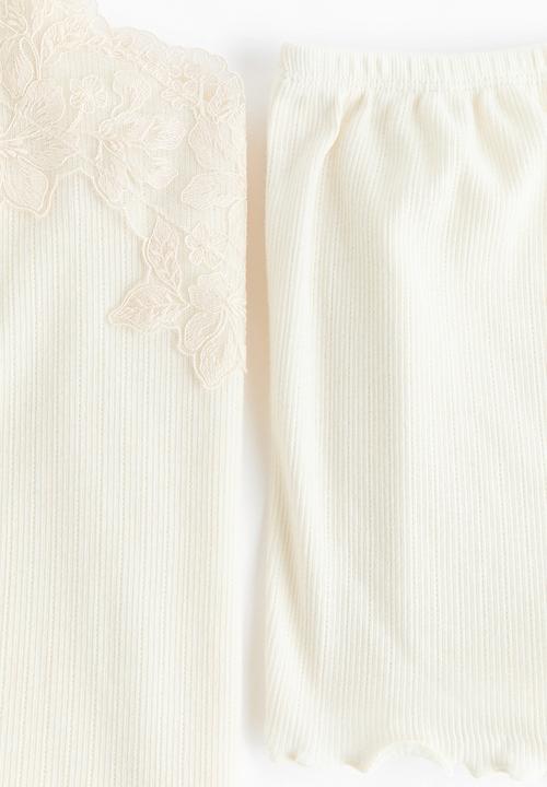 H&M - Ribbed jersey pyjamas - cream
