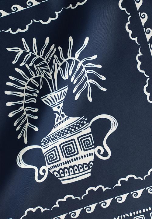 H&M - Printed tie-detail trousers - dark blue/flowers