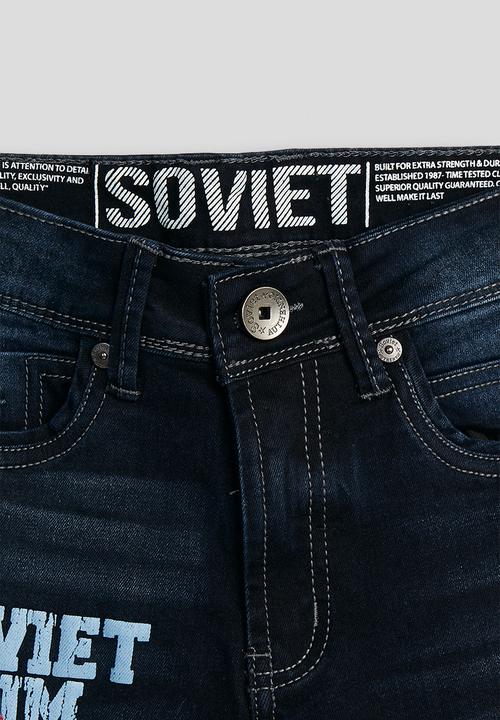 SOVIET - Boys Denim Short With Print - Blue Black