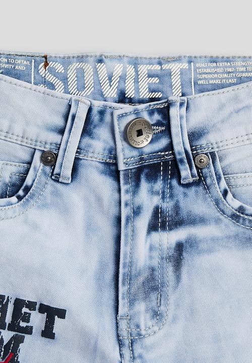 SOVIET - Boys Denim Short With Print - Light Indigo