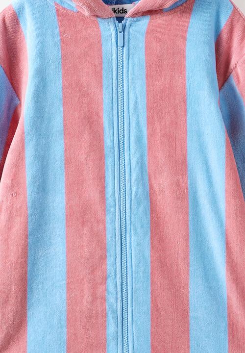 Cotton On - Kids Zip Thru Hooded Towel - Sunkissed/Cloud Blue Bold Stripe