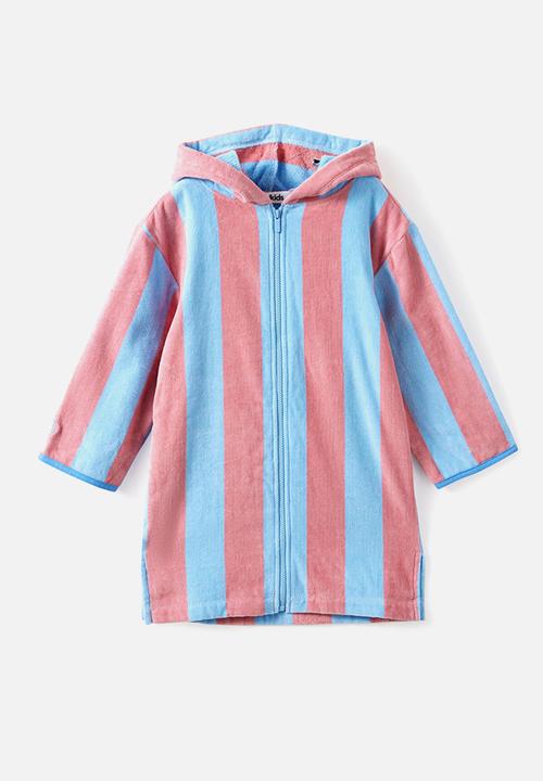 Cotton On - Kids Zip Thru Hooded Towel - Sunkissed/Cloud Blue Bold Stripe