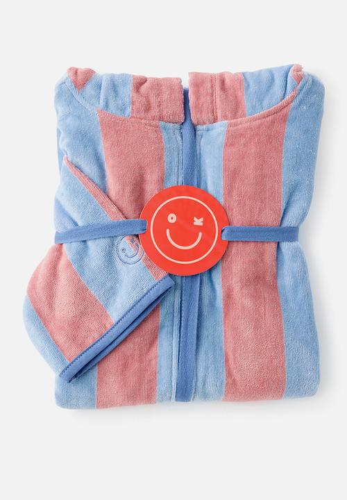 Cotton On - Kids Zip Thru Hooded Towel - Sunkissed/Cloud Blue Bold Stripe