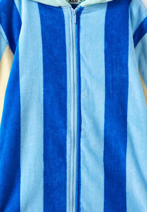 Cotton On - Kids Zip Thru Hooded Towel - Harbour Blue/Contrast Stripes