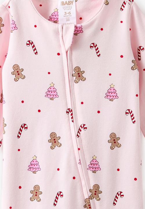 Cotton On - Growie Long Sleeve Zip Romper - Tea Party Pink/Christmas Gingerbread