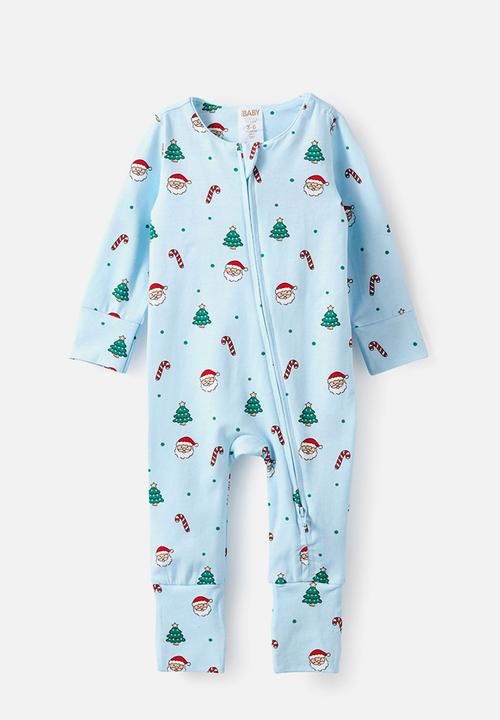 Cotton On - Growie Long Sleeve Zip Romper - Blue Whisper/Christmas Santa