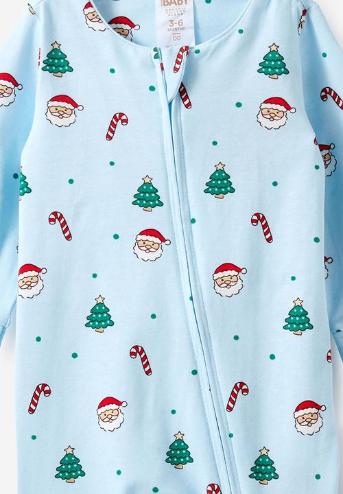 Cotton On - Growie Long Sleeve Zip Romper - Blue Whisper/Christmas Santa