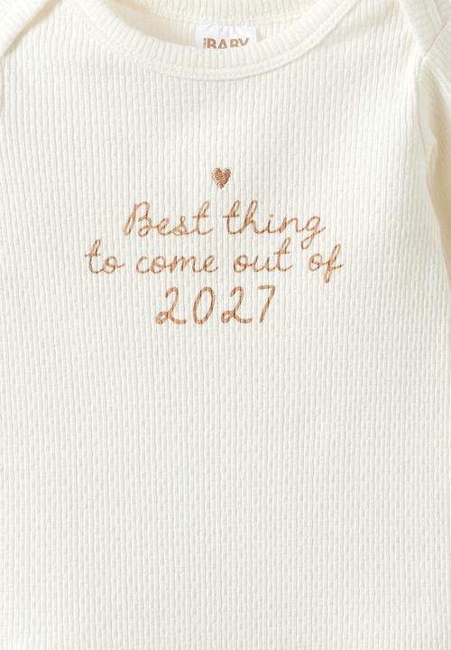 Cotton On - Organic Pointelle Long Sleeve Bubbysuit - Milk/Best Thing 2027