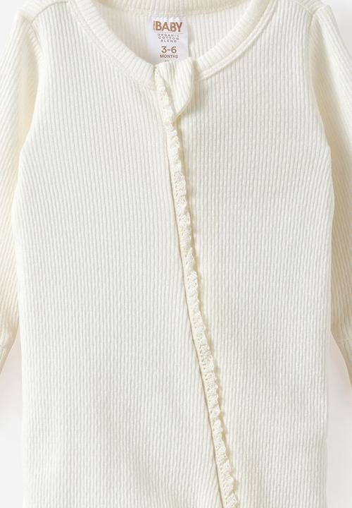 Cotton On - Littlie Organic Long Sleeve Zip Romper - Milk