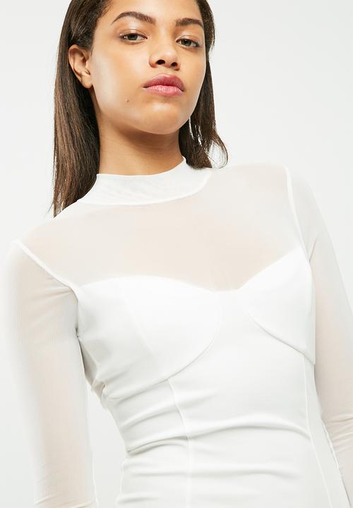 Missguided - High neck long sleeve mesh bodycon dress
