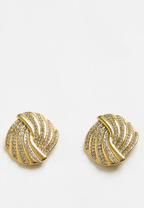 Zoe on Trend - Trendy Stone-Set Earrings - Gold