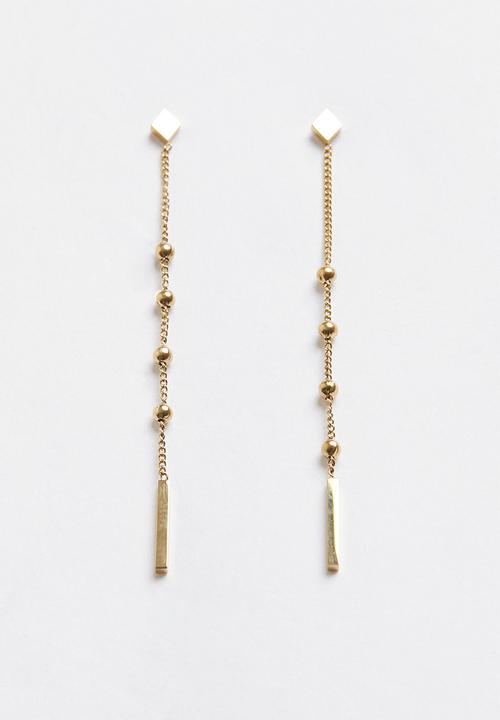 Zoe on Trend - Elegant Ball And Chain Drop-Earrings - Gold