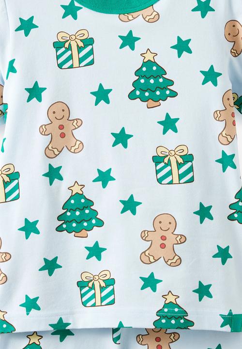Cotton On - Dreamdrift Short Sleeve Pj Set - Blue Whisper/Gingerbread Glow