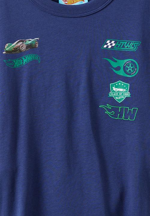 Cotton On - Licensed Drop Shoulder Short Sleeve Tee - Lcn Mat Navy Denim/ Hot Wheels Auto Club