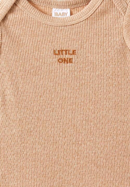 Cotton On - Organic Pointelle Short Sleeve Bubbysuit - Caramel Fudge Marle/Little One