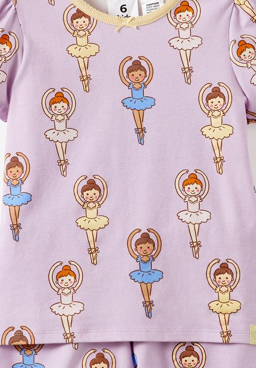 Cotton On - Dreamdrift Puff Sleeve Short Sleeve Pj Set - Vintage Lilac Ballarina Glow