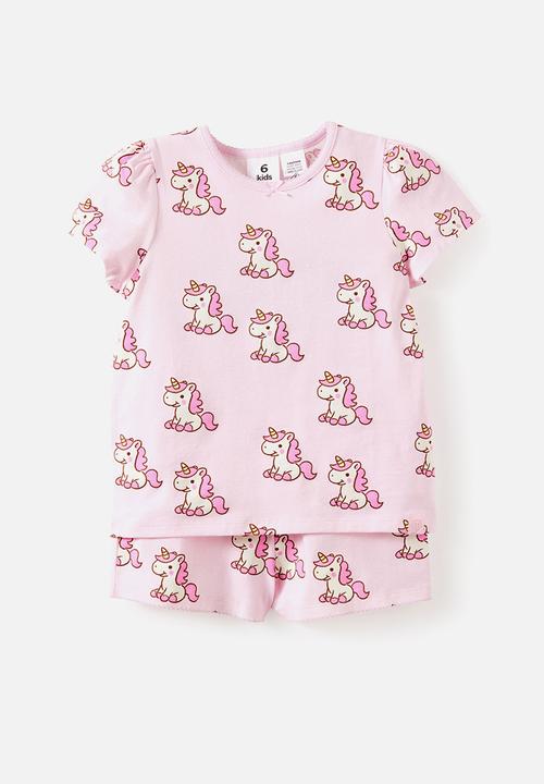 Cotton On - Dreamdrift Puff Sleeve Short Sleeve Pj Set - Ballet Pink Unicorn Glow