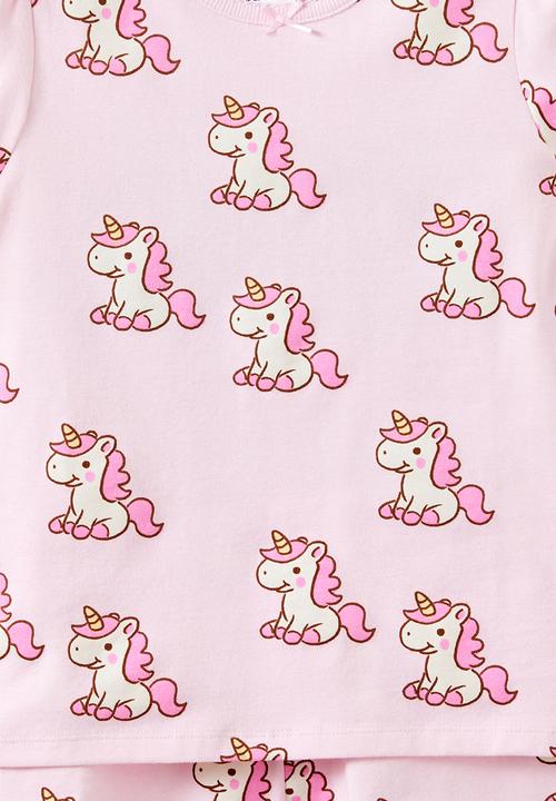 Cotton On - Dreamdrift Puff Sleeve Short Sleeve Pj Set - Ballet Pink Unicorn Glow