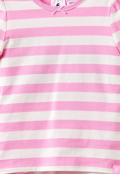 Cotton On - Dreamdrift Puff Sleeve Short Sleeve Pj Set - Bobbi Stripe Strawberry Milk/Vanilla