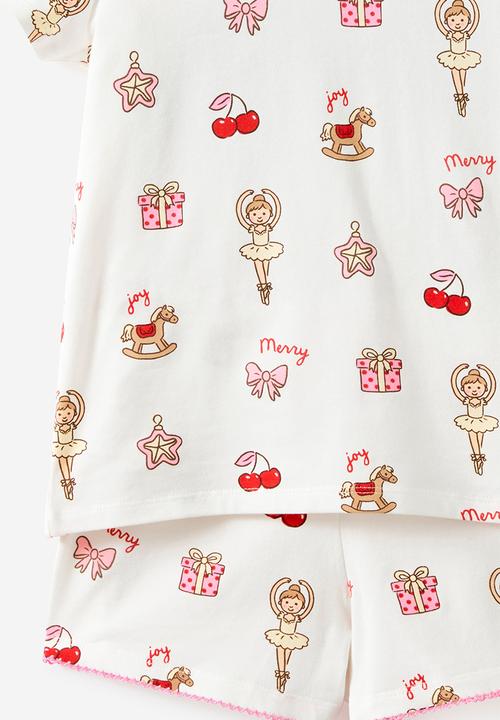 Cotton On - Dreamdrift Puff Sleeve Short Sleeve Pj Set - Vanilla/Merry Glow
