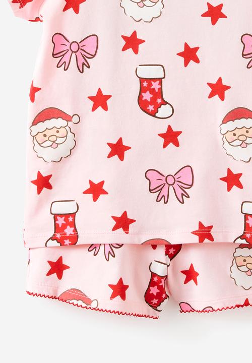 Cotton On - Dreamdrift Puff Sleeve Short Sleeve Pj Set - Ballet Pink/Santa Glow