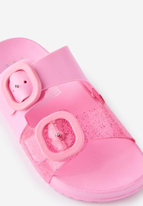 Cotton On - Kids Double Buckle Jelly Slide - Strawberry Milk/Sparkles