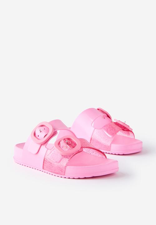 Cotton On - Kids Double Buckle Jelly Slide - Strawberry Milk/Sparkles