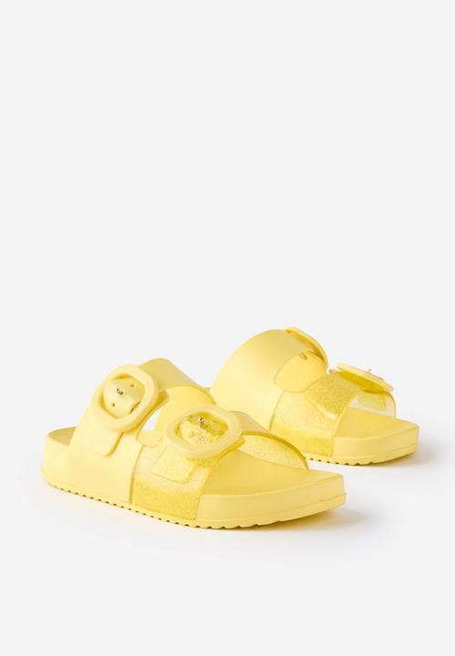 Cotton On - Kids Double Buckle Jelly Slide - Goldy/Sparkles