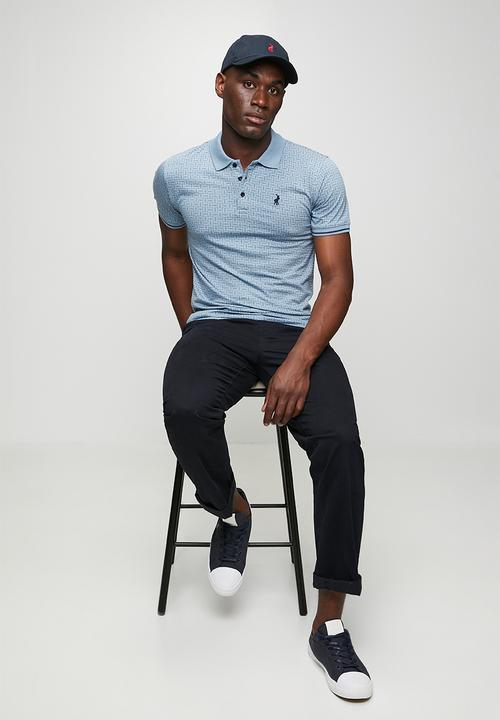 POLO - Geometric Pima Printed Golfer -  Blue