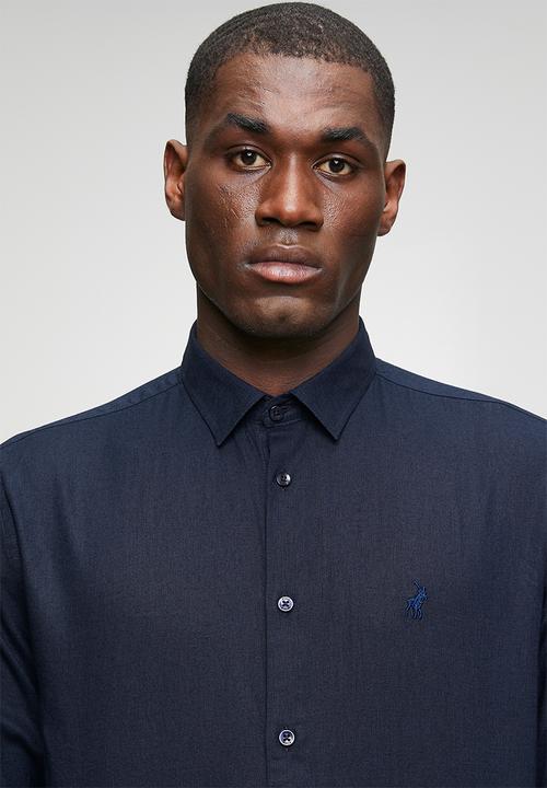 POLO - MENS LS PLAIN LINEN BLEND SHIRT - Navy