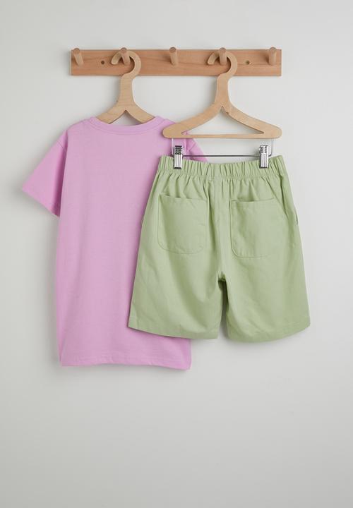 Pop Candy - Daisy placement tee with shorts - light purple/green