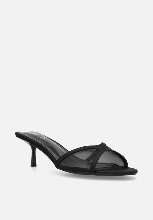 Raid London - Tiera stiletto heel mule - black satin & mesh