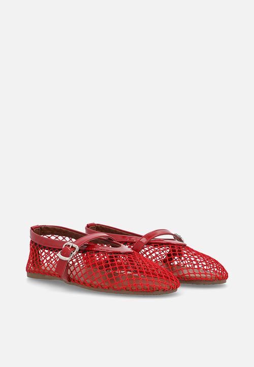 Pop Candy - Fishnet mesh ballet flats - red