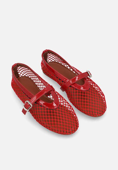 Pop Candy - Fishnet mesh ballet flats - red