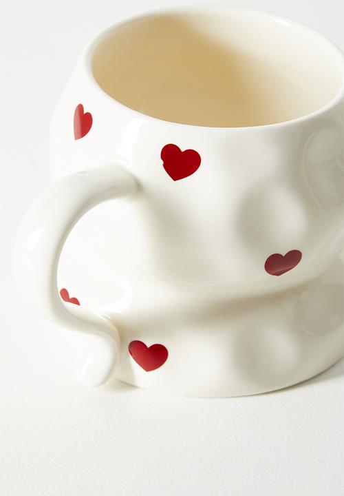 Pop Candy - Heart aop rustic mug - cream/red