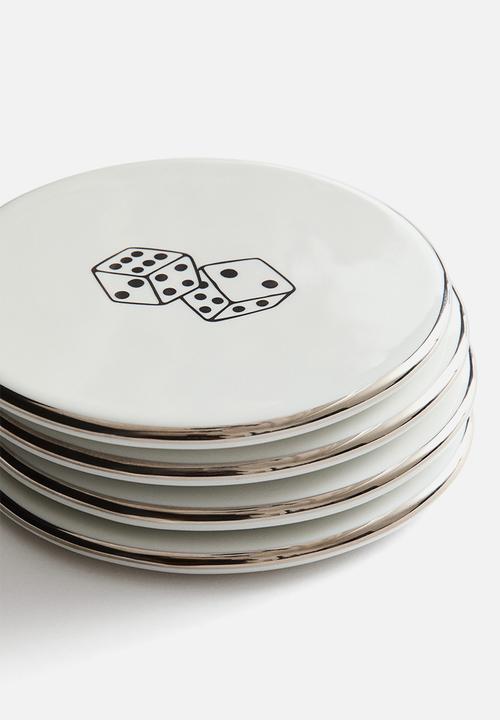H&M - 4-pack porcelain coasters - white/playing cards