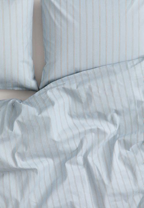 H&M - Striped double/king duvet cover set - light dusty blue/striped