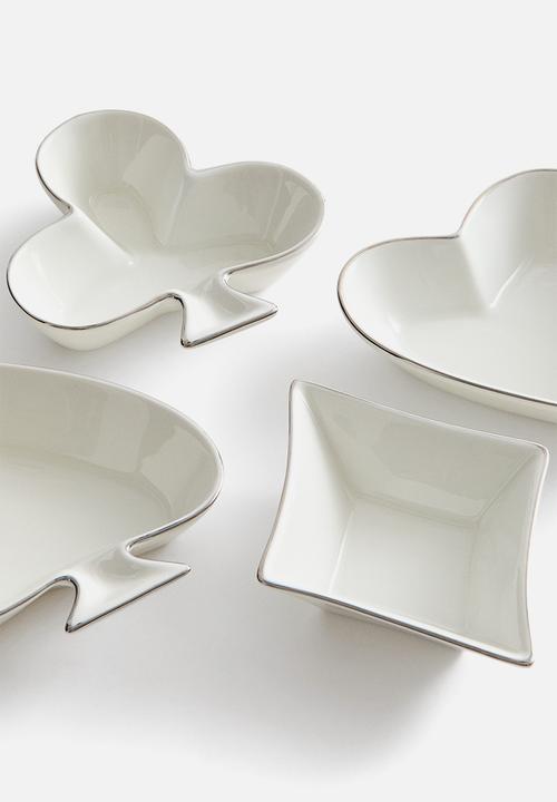 H&M - 4-pack porcelain mini bowls - white/card suits