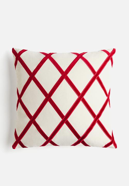 H&M - Patterned velvet cushion cover - red/harlequin pattern