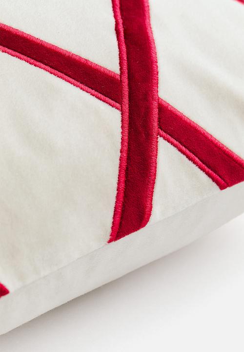 H&M - Patterned velvet cushion cover - red/harlequin pattern