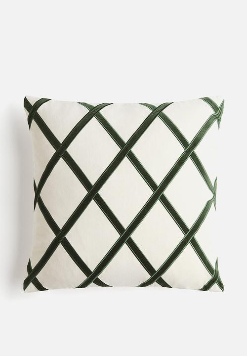 H&M - Patterned velvet cushion cover - dark green/harlequin pattern
