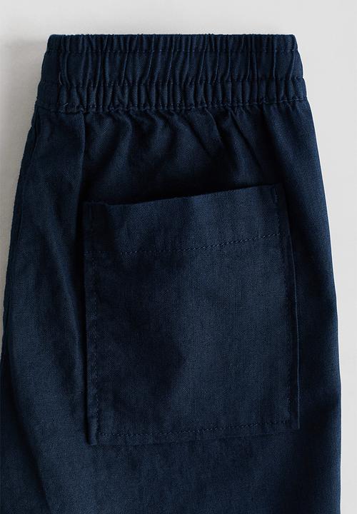 H&M - Linen-blend drawstring shorts - navy blue
