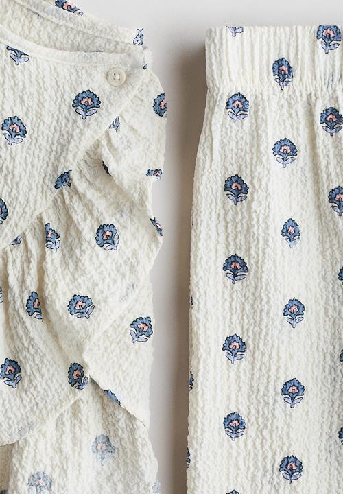 H&M - 2-Piece crinkled jersey set - cream/floral